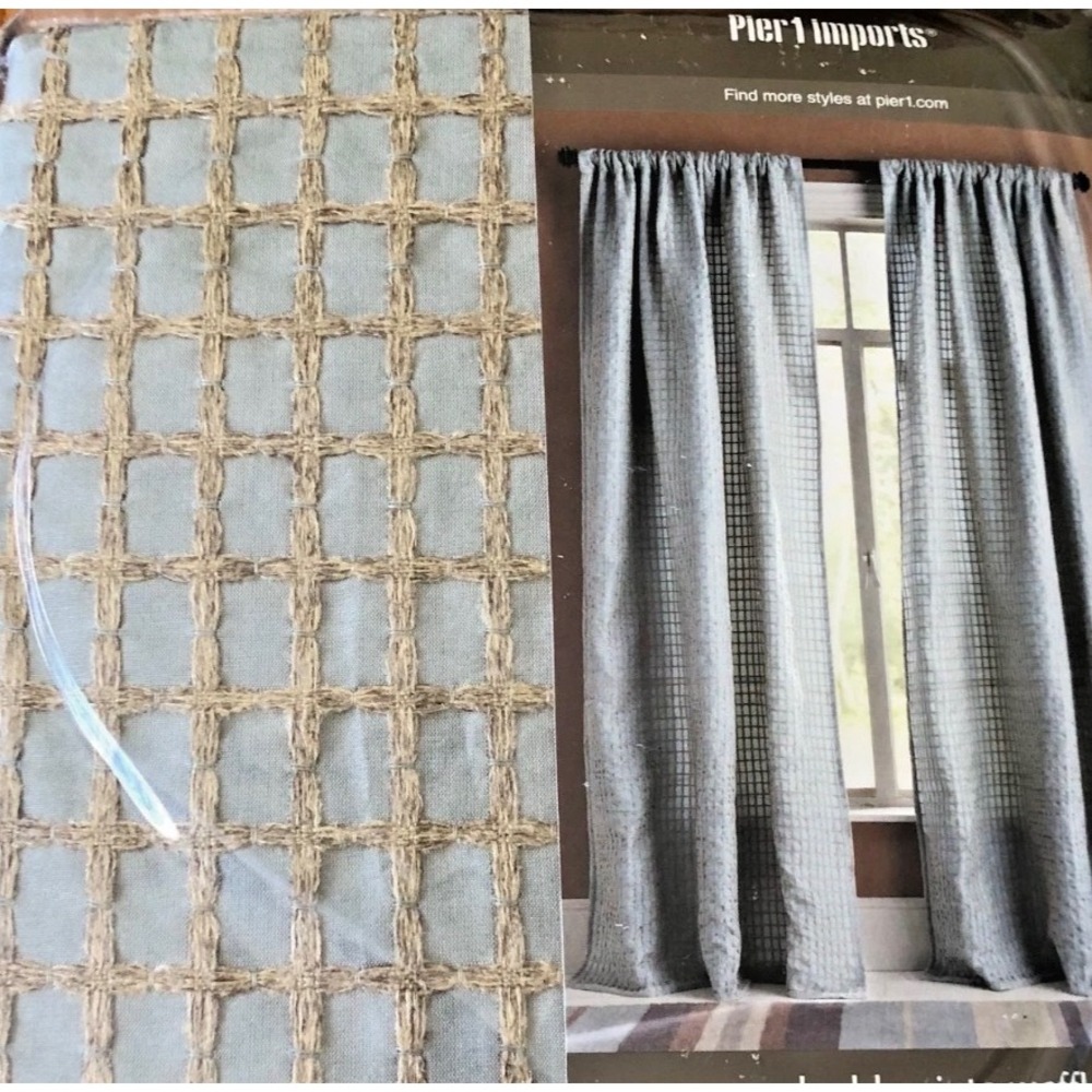 Pier‎ 1 Imports Jute Waffle Smoke Blue Lined Curtain Panels 50x84 Set of 2